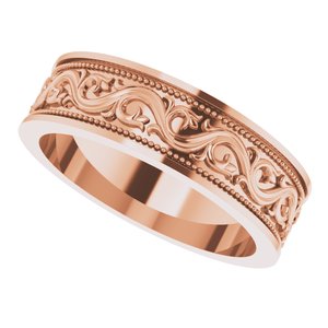 10k Yellow Or White Or Rose Gold Milgrain Sculptural Flat Band