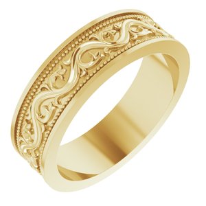 10k Yellow Or White Or Rose Gold Milgrain Sculptural Flat Band