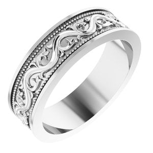 Sterling Silver Milgrain Sculptural Flat Band