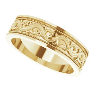 18k Yellow Or White Or Rose Gold Milgrain Sculptural Flat Band