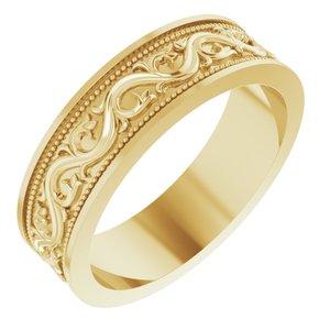 10k Yellow Or White Or Rose Gold Milgrain Sculptural Flat Band