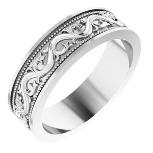 Sterling Silver Milgrain Sculptural Flat Band