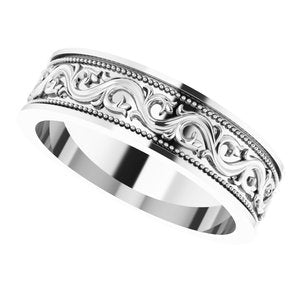 Sterling Silver Milgrain Sculptural Flat Band