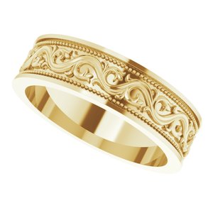 18k Yellow Or White Or Rose Gold Milgrain Sculptural Flat Band