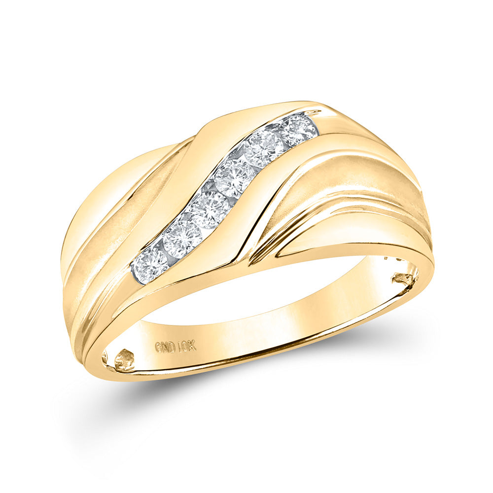 10K Yellow Or White Gold  Mens Round Diamond Wedding Band Ring 1/3 Cttw, Mens Size: 7-13