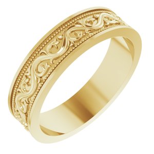 18k Yellow Or White Or Rose Gold Milgrain Sculptural Flat Band