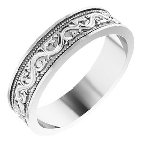 Sterling Silver Milgrain Sculptural Flat Band