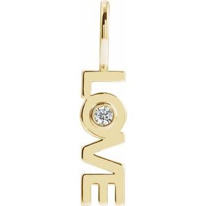 14K Yellow Gold Round 2Mm G-H I1 .03 Ct Natural Diamond Love Pendant