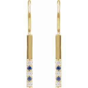 14K Yellow Gold Round 1.5 Mm Natural Blue Sapphire And .08 Ctw Natural Diamond Bar Earrings