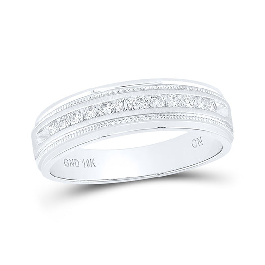 10K Yellow Or White Gold  Mens Round Diamond Wedding Single Row Band Ring 1/4 Cttw, Mens Size: 7-13