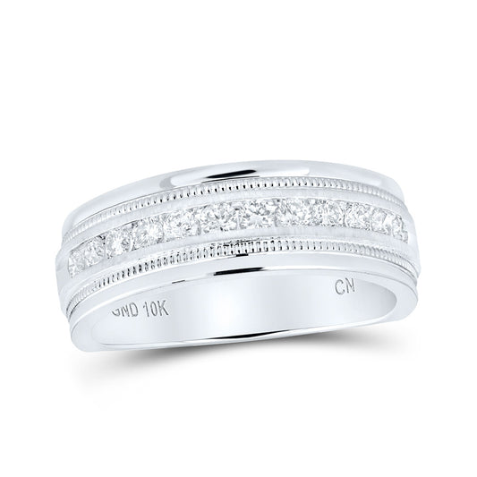 10K Yellow Or White Gold  Mens Round Diamond Wedding Single Row Band Ring 1/2 Cttw, Mens Size: 7-13