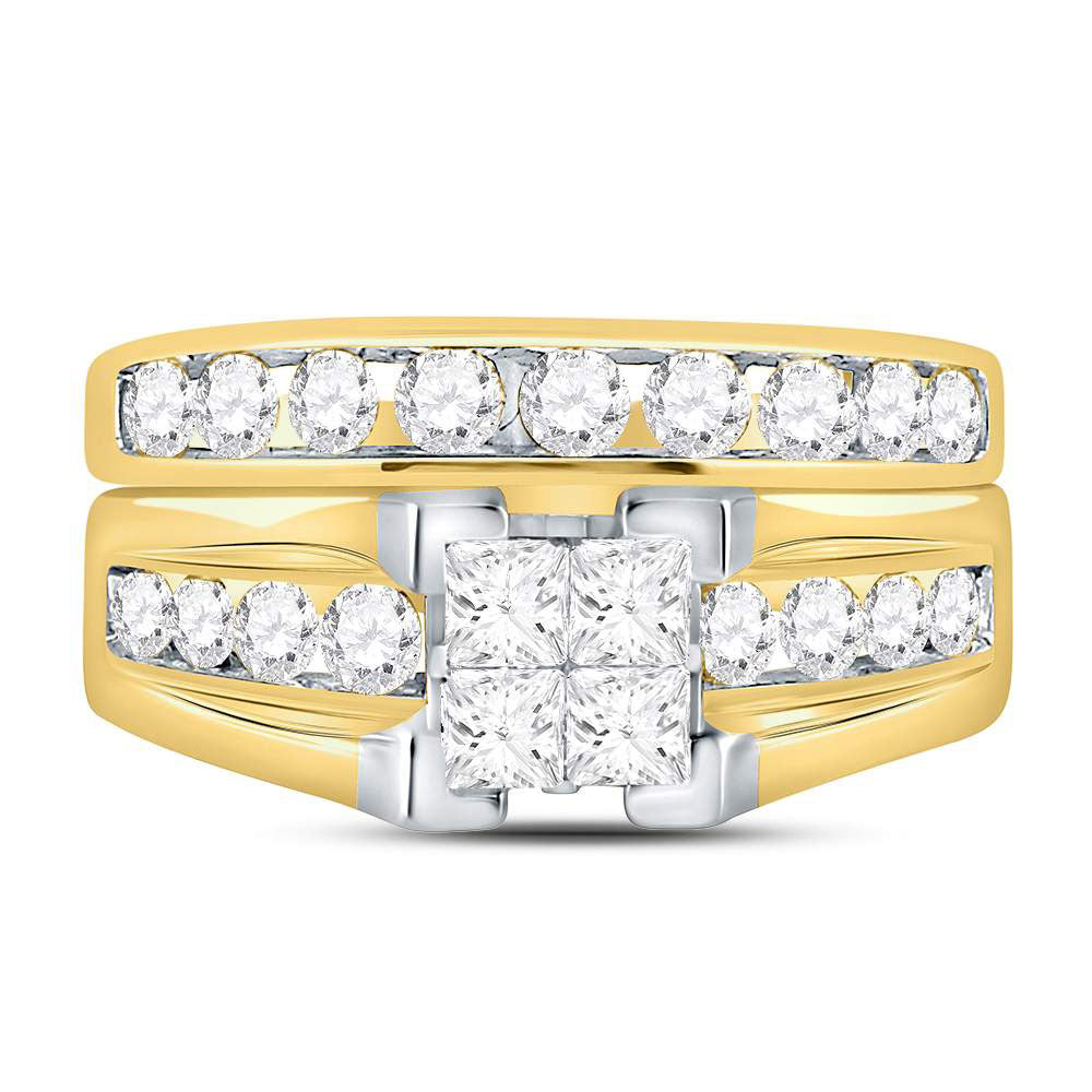 14K Yellow Gold Princess Diamond Bridal Wedding Ring Band Set 1-1/2 Cttw, Womens Size: 5-10