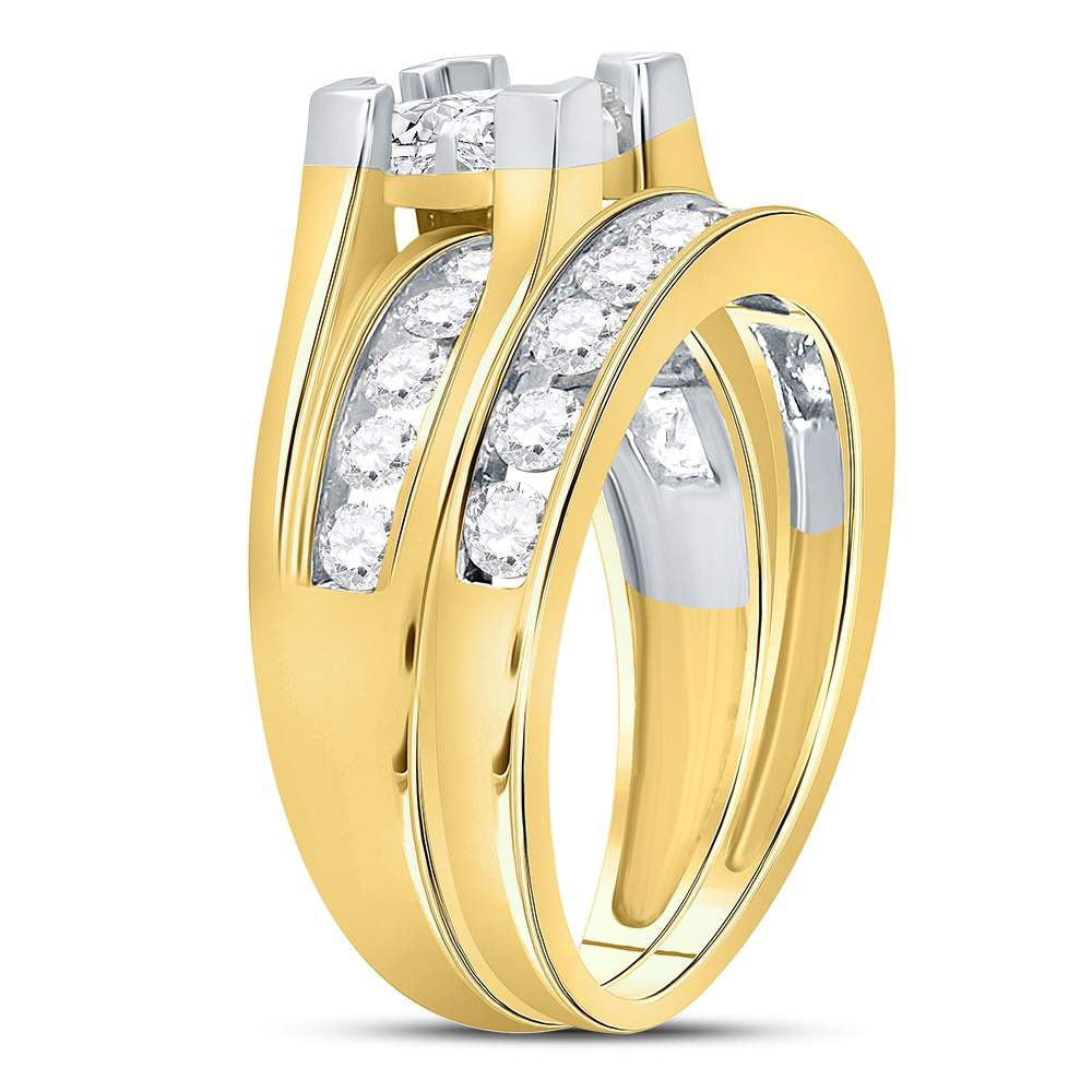 14K Yellow Gold Princess Diamond Bridal Wedding Ring Band Set 1-1/2 Cttw, Womens Size: 5-10