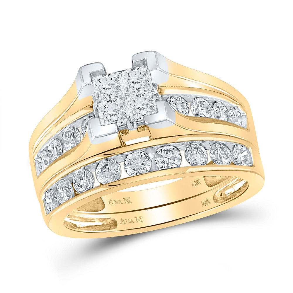 14K Yellow Gold Princess Diamond Bridal Wedding Ring Band Set 1-1/2 Cttw, Womens Size: 5-10