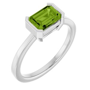14K White Gold Natural Peridot Emerald 7 X 5 Mm Polished Natural Peridot Ring Size 7