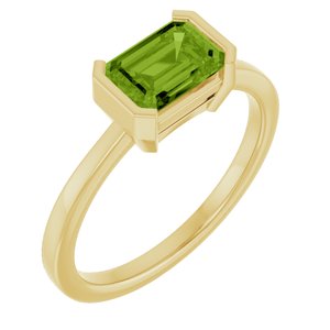 14K Yellow Gold  Emerald 7 X 5 Mm Polished Natural Peridot Ring Size 7