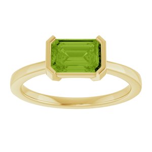 14K Yellow Gold  Emerald 7 X 5 Mm Polished Natural Peridot Ring Size 7