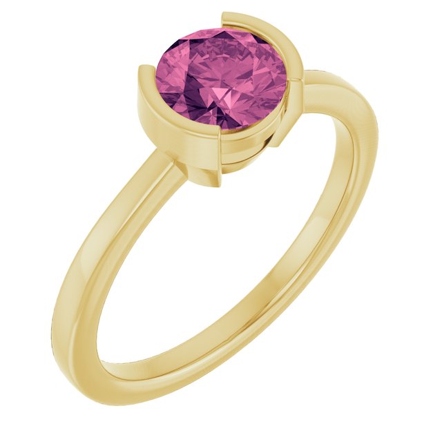14K White Or Yellow Gold Round 6 Mm Polished Natural Pink Tourmaline Ring, Size 7