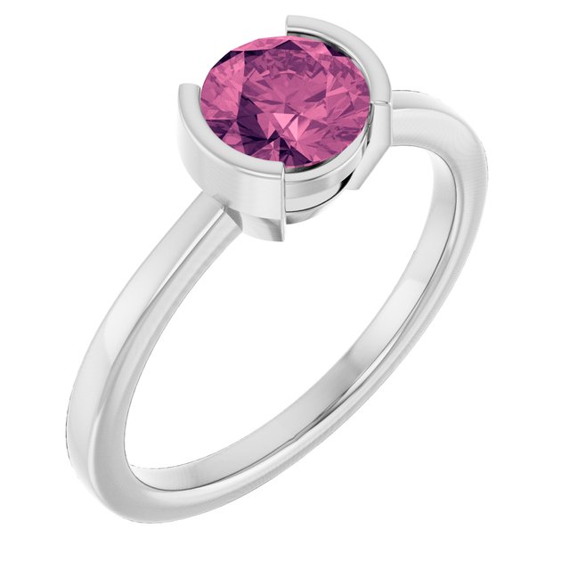 14K White Or Yellow Gold Round 6 Mm Polished Natural Pink Tourmaline Ring, Size 7