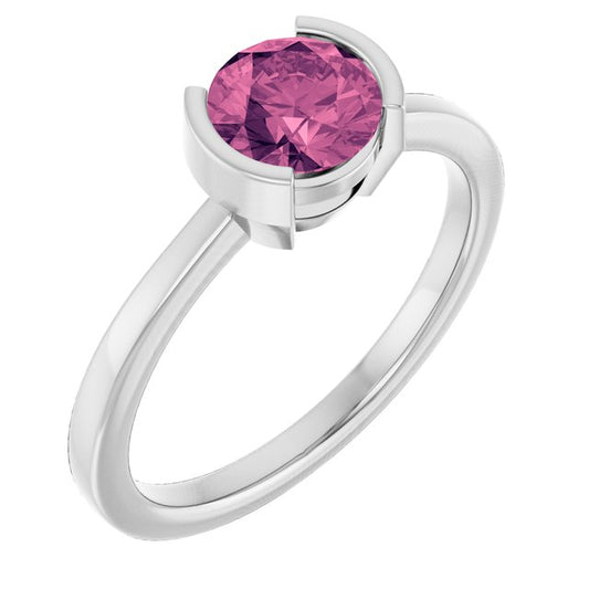 14K White Or Yellow Gold Round 6 Mm Polished Natural Pink Tourmaline Ring, Size 7