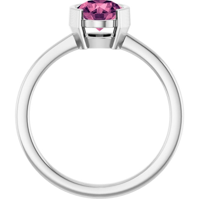 14K White Or Yellow Gold Round 6 Mm Polished Natural Pink Tourmaline Ring, Size 7