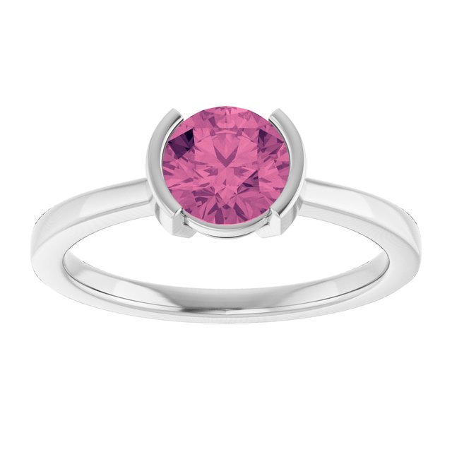 14K White Or Yellow Gold Round 6 Mm Polished Natural Pink Tourmaline Ring, Size 7