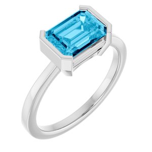14K White Gold Lab-Grown Aqua Sapphire Emerald 8 X 6 Mm Polished Lab-Grown Aqua Sapphire Ring Size 7