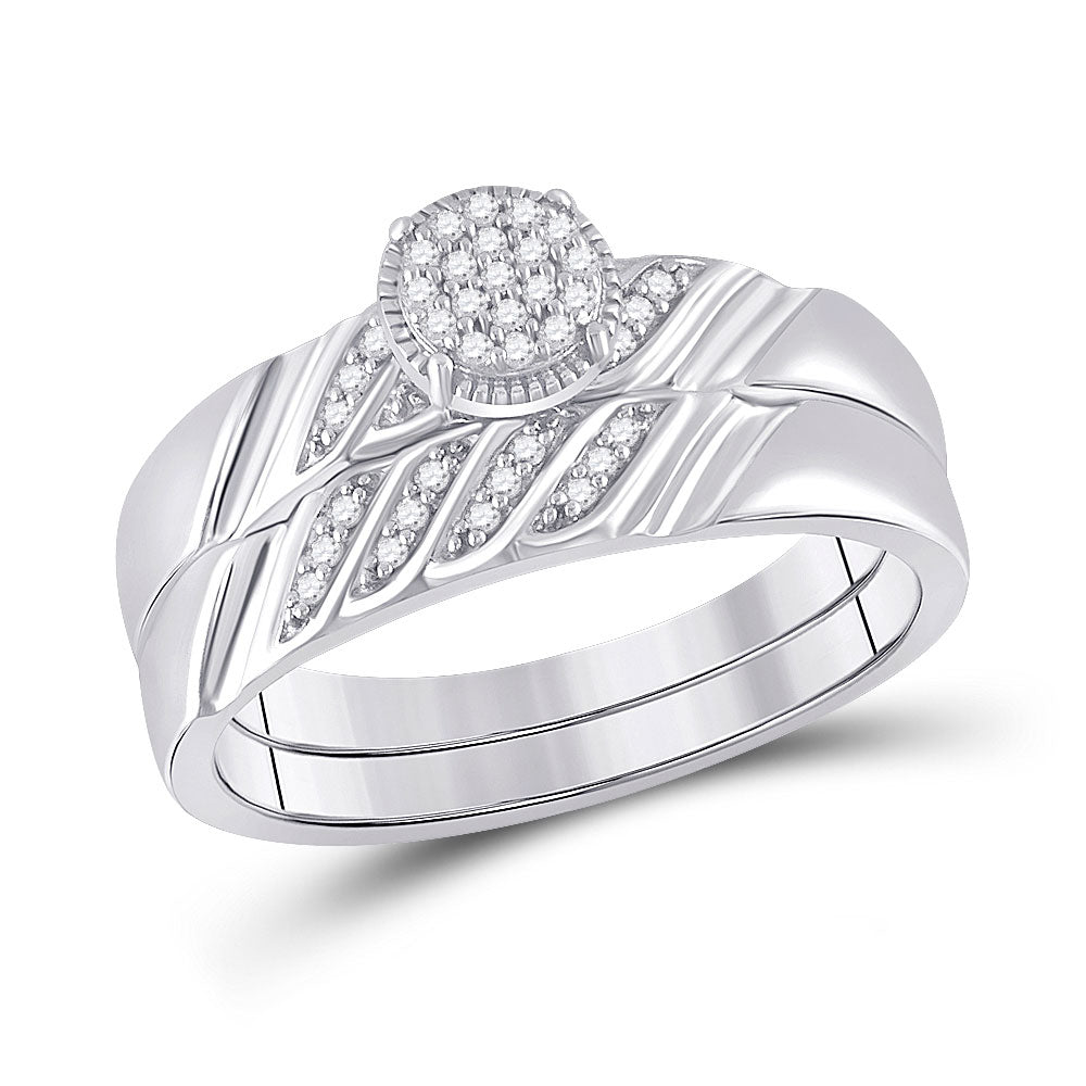 Sterling Silver His Hers Round Diamond Cluster Matching Wedding Set 1/5 Cttw, Womens Size: 5-10, Mens Size: 7-13