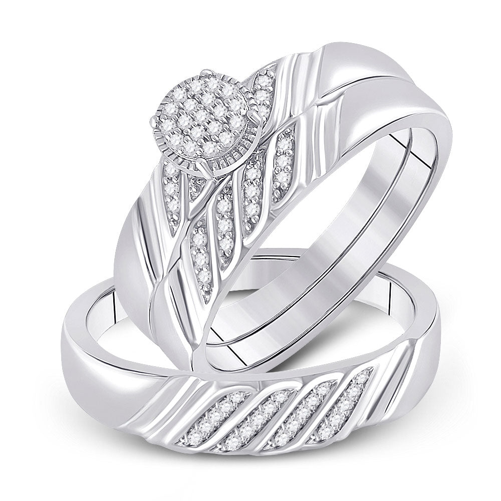 Sterling Silver His Hers Round Diamond Cluster Matching Wedding Set 1/5 Cttw, Womens Size: 5-10, Mens Size: 7-13