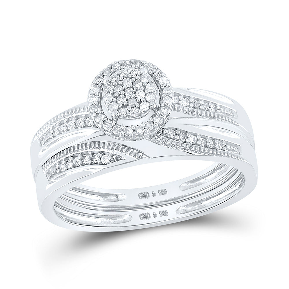 Sterling Silver His Hers Round Diamond Cluster Matching Wedding Set 1/4 Cttw, Womens Size: 5-10, Mens Size: 7-13