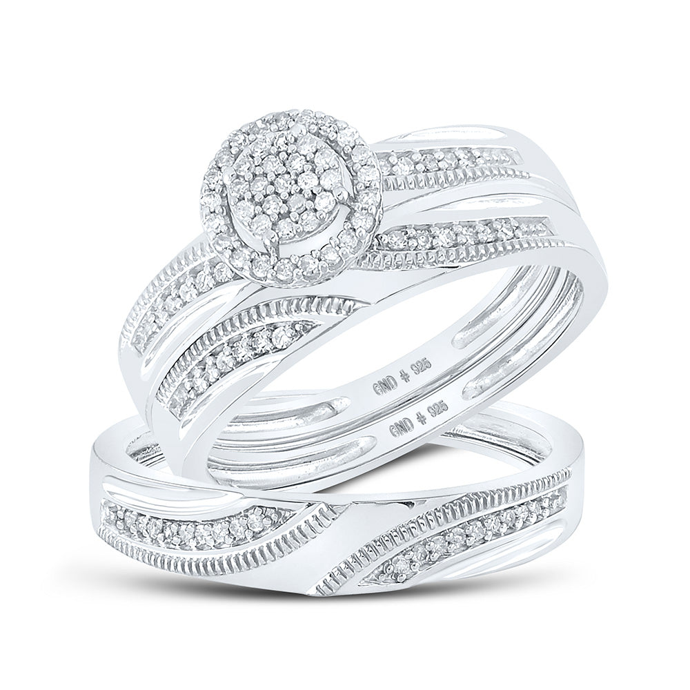 Sterling Silver His Hers Round Diamond Cluster Matching Wedding Set 1/4 Cttw, Womens Size: 5-10, Mens Size: 7-13