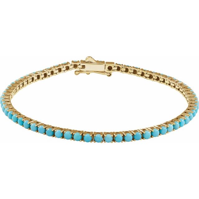 14K Yellow Gold Round  2.5 Mm 7 1/2 Polished Natural Turquoise Line Bracelet