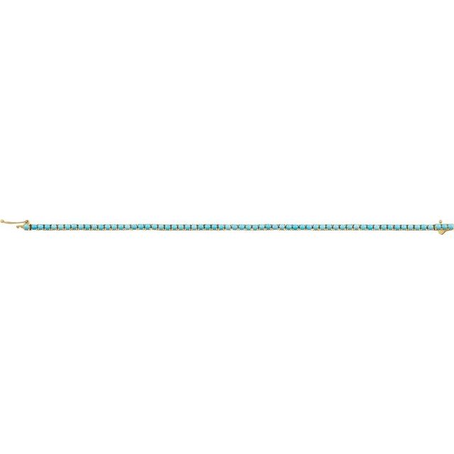 14K Yellow Gold Round  2.5 Mm 7 1/2 Polished Natural Turquoise Line Bracelet