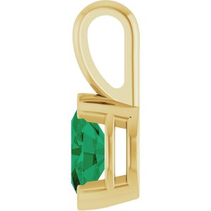 14K Yellow Gold Oval 6 X 4 Mm Lab Grown Emerald Solitaire Pendant