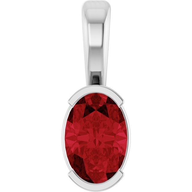 14K Yellow Or Gold Oval  6 X 4 Mm Polished Lab Grown Ruby Solitaire Pendant