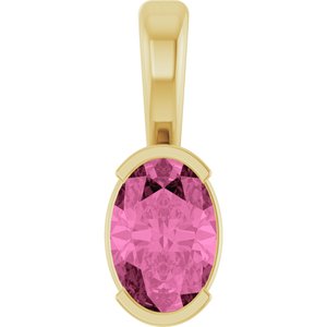 14K Yellow Gold Oval 6 X 4 Mm Lab Grown Pink Sapphire Solitaire Pendant