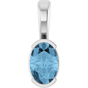14K White Gold Oval 6 X 4 Mm Natural Sky Blue Topaz Solitaire Pendant