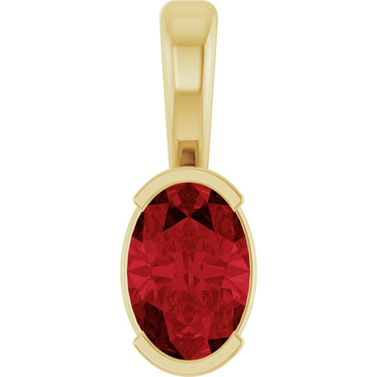14K Yellow Or Gold Oval  6 X 4 Mm Polished Lab Grown Ruby Solitaire Pendant