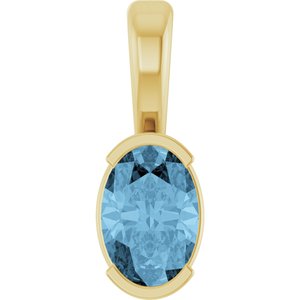 14K Yellow Gold Oval 6 X 4 Mm Natural Sky Blue Topaz Solitaire Pendant