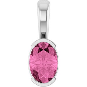 14K White Gold Oval 6 X 4 Mm Lab Grown Pink Sapphire Solitaire Pendant