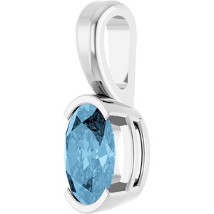 14K White Gold Oval 6 X 4 Mm Natural Sky Blue Topaz Solitaire Pendant