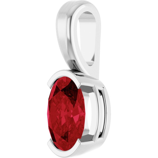 14K Yellow Or Gold Oval  6 X 4 Mm Polished Lab Grown Ruby Solitaire Pendant