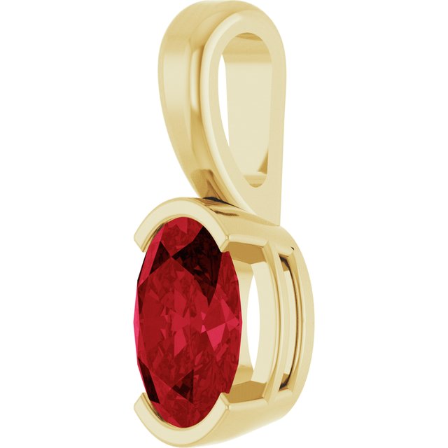 14K Yellow Or Gold Oval  6 X 4 Mm Polished Lab Grown Ruby Solitaire Pendant