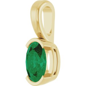 14K Yellow Gold Oval 6 X 4 Mm Lab Grown Emerald Solitaire Pendant