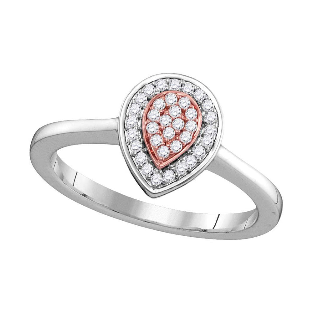 14K Two-tone Gold Womens Round Diamond Teardrop Cluster Ring 1/12 Cttw, Womens Size: 5-10