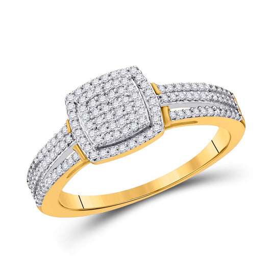 10K Yellow Gold Round Diamond Square Bridal Wedding Engagement Ring 1/4 Cttw, Womens Size: 5-10