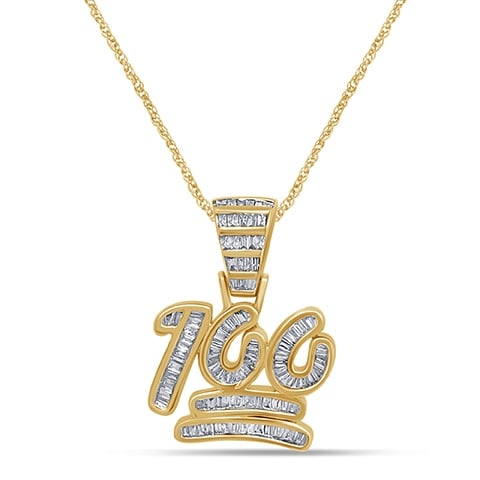 10K Yellow Gold 0.46-0.51 Cttw Diamond  Charm "100" Baguette