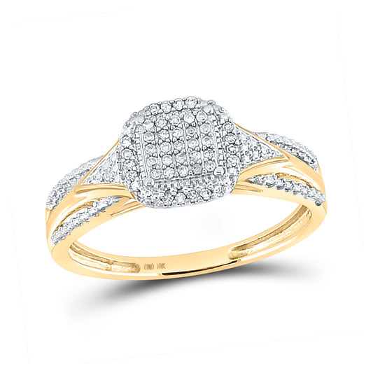 10K Yellow Gold Round Diamond Cluster Bridal Wedding Engagement Ring 1/10 Cttw, Womens Size: 5-10