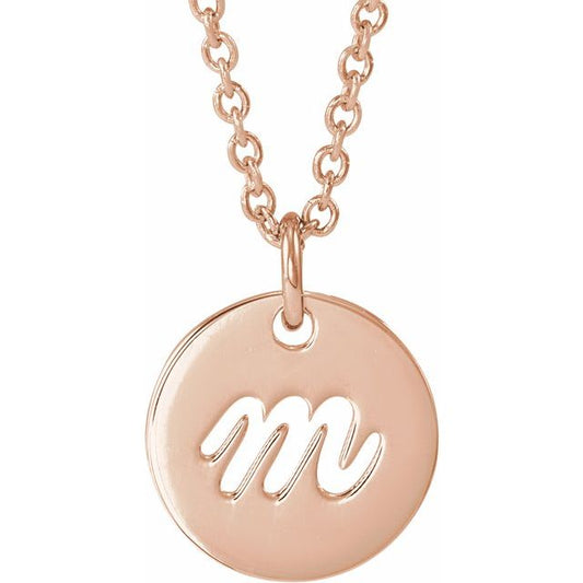 14K Rose Gold 9.97 X 9.97 Mm 16-18 In Polished Script Initial M Necklace