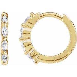 14K Yellow Gold Pair Marquise Shape 2.5 X 1.25Mm Si1, Gh 1/6 Ctw Natural Diamond Hoop Earrings, Length: 12 Mm, Thickness: 1.6 Mm